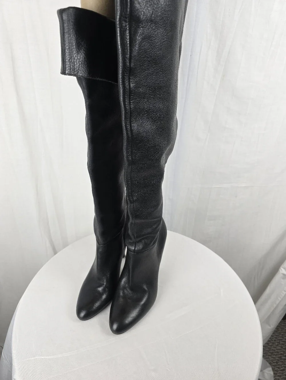 Nine West Catrice Classic Black Faux Leather Over-the-Knee Women's Boots Sz 7M